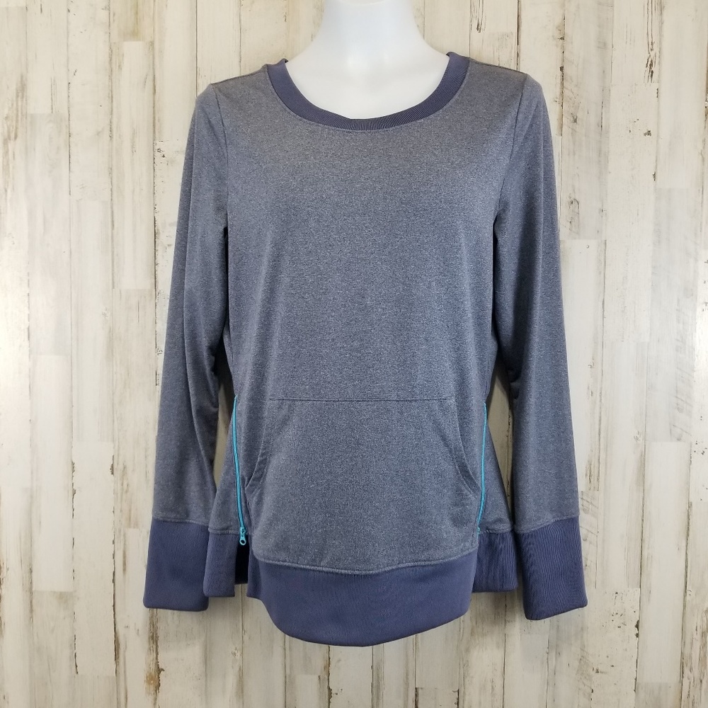 5/$25 Aspire Athletic Top M Purple Long Sleeve Side Zippers Kangaroo Pocket